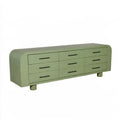 Cassettiera bassa verde con nove cassetti e angoli arrotondati